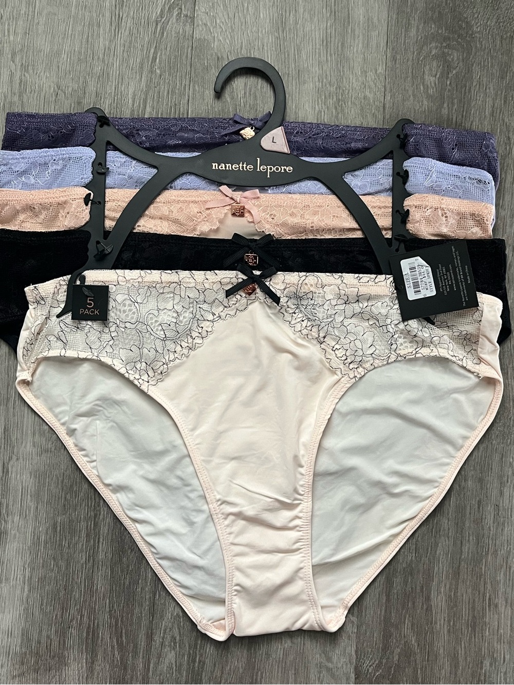 NWT Five Pair Women's Large  Nanette Lepore Bikini Panties Lace Trim